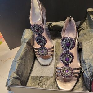 Vince Camuto Purple and Silver Beaded Heels